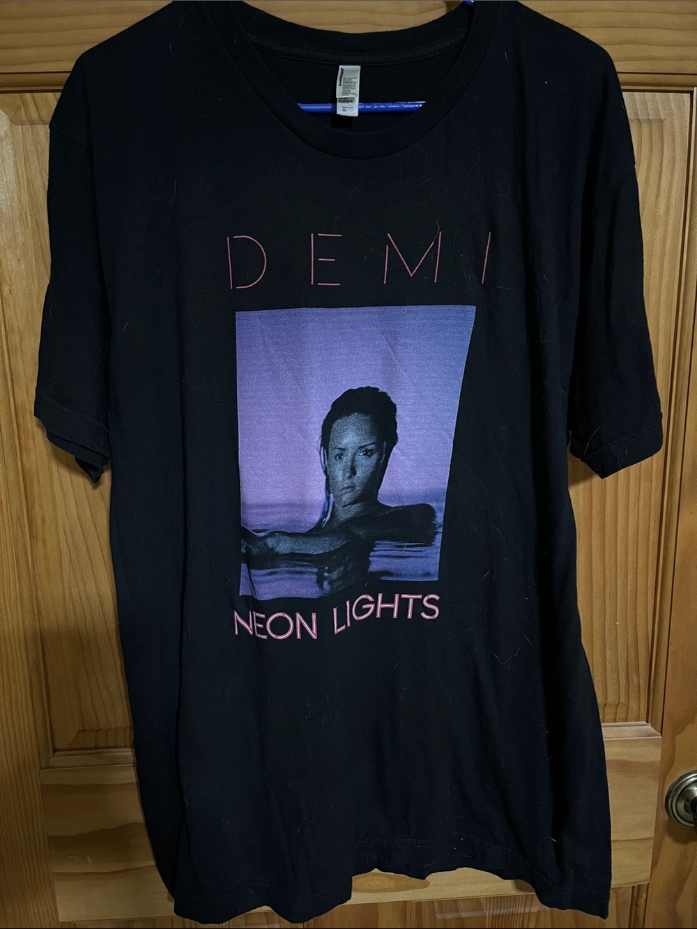 American Apparel Black Demi Neon Lights Graphic Tee with Purple Print